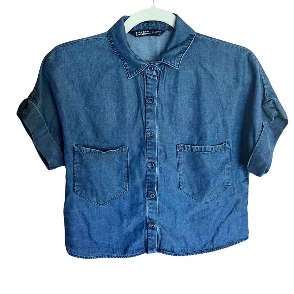 ZARA Basic Denin Cropped Shirt size Small